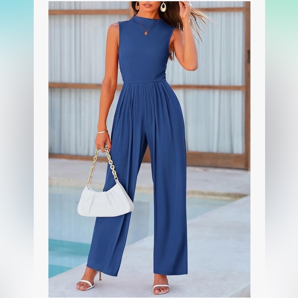 Elegant Blue Sleeveless Jumpsuit